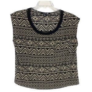 Forever 21 Black & Tan Geometric Print Pocket Top